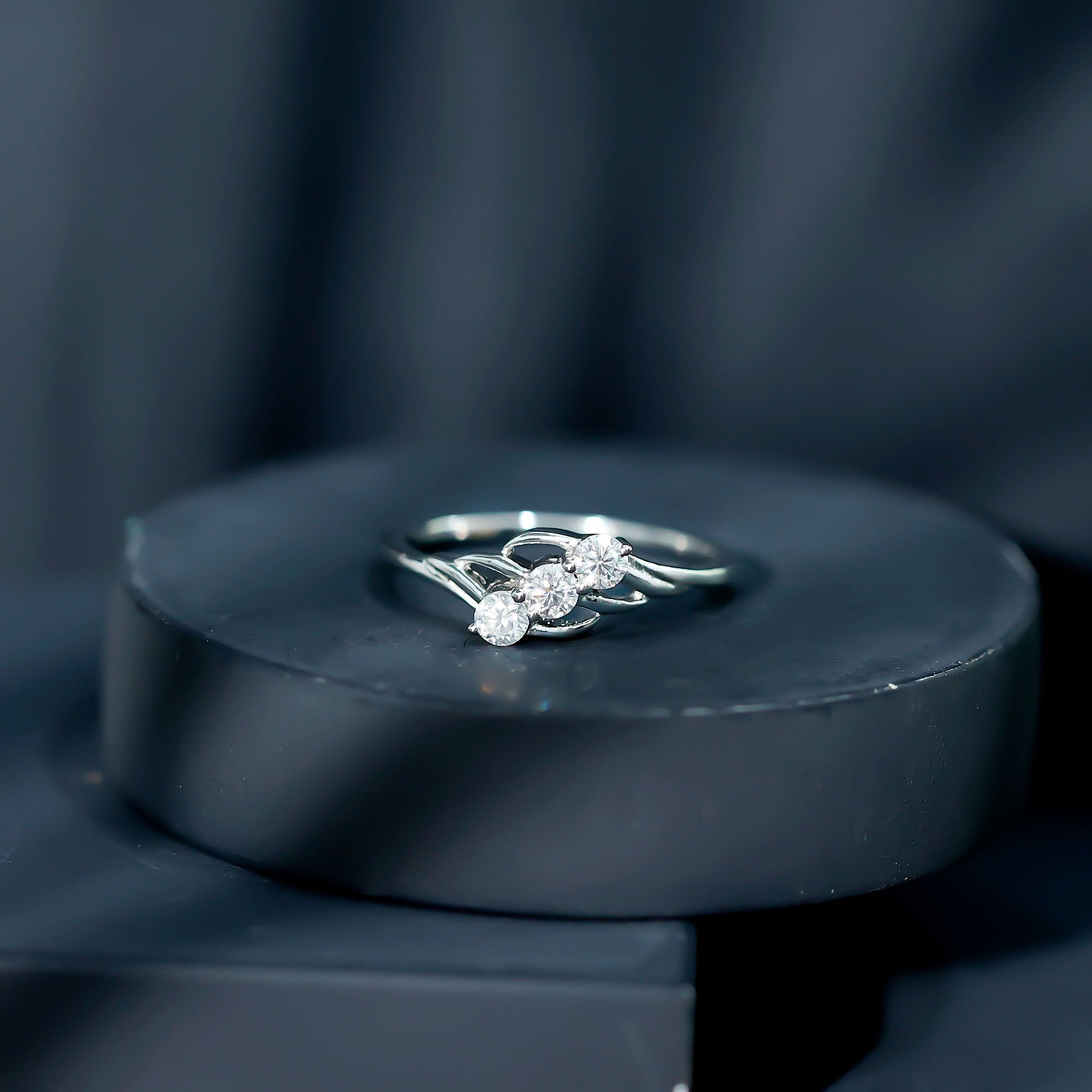 Certified Round Moissanite Three Stone Engagement Ring