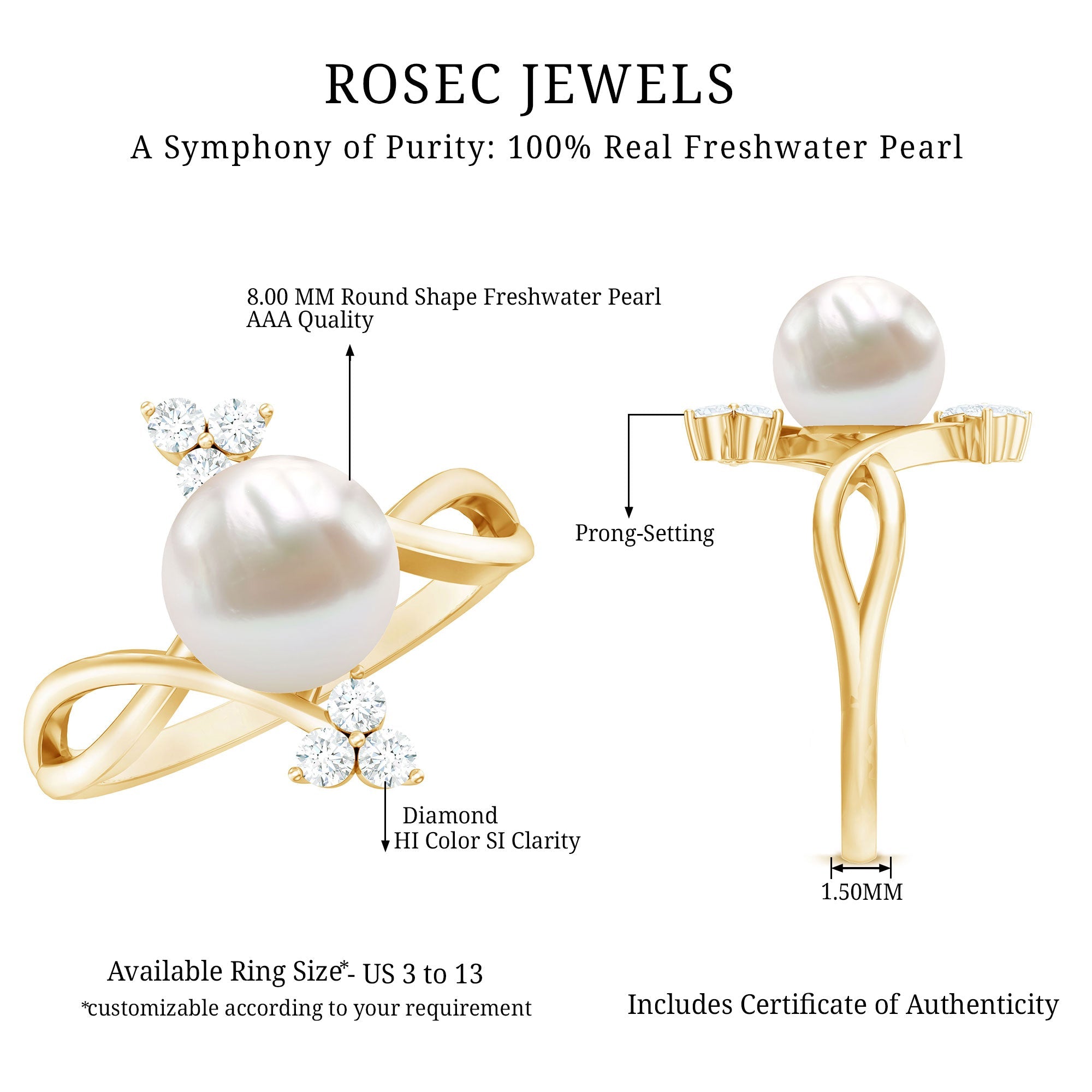 Cultured 7.48 Carat White Pearl Bypass Engagement Ring with Diamond