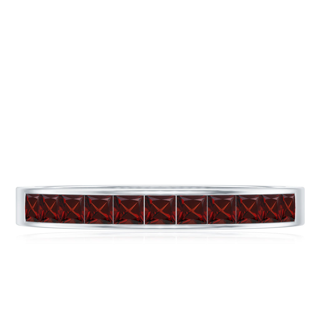 Natural Princess Cut Garnet Half Eternity Ring in Channel Set