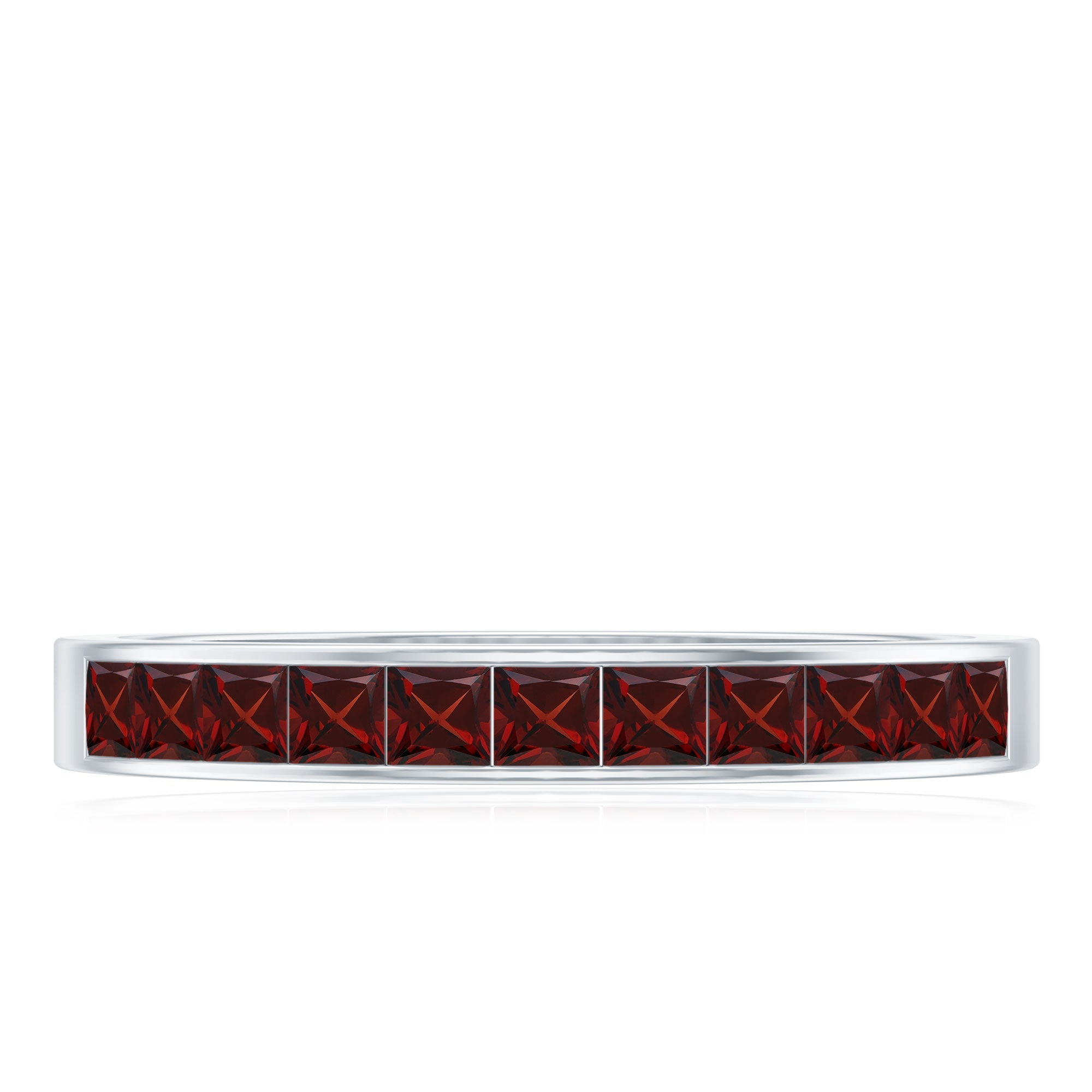 Natural Princess Cut Garnet Half Eternity Ring in Channel Set