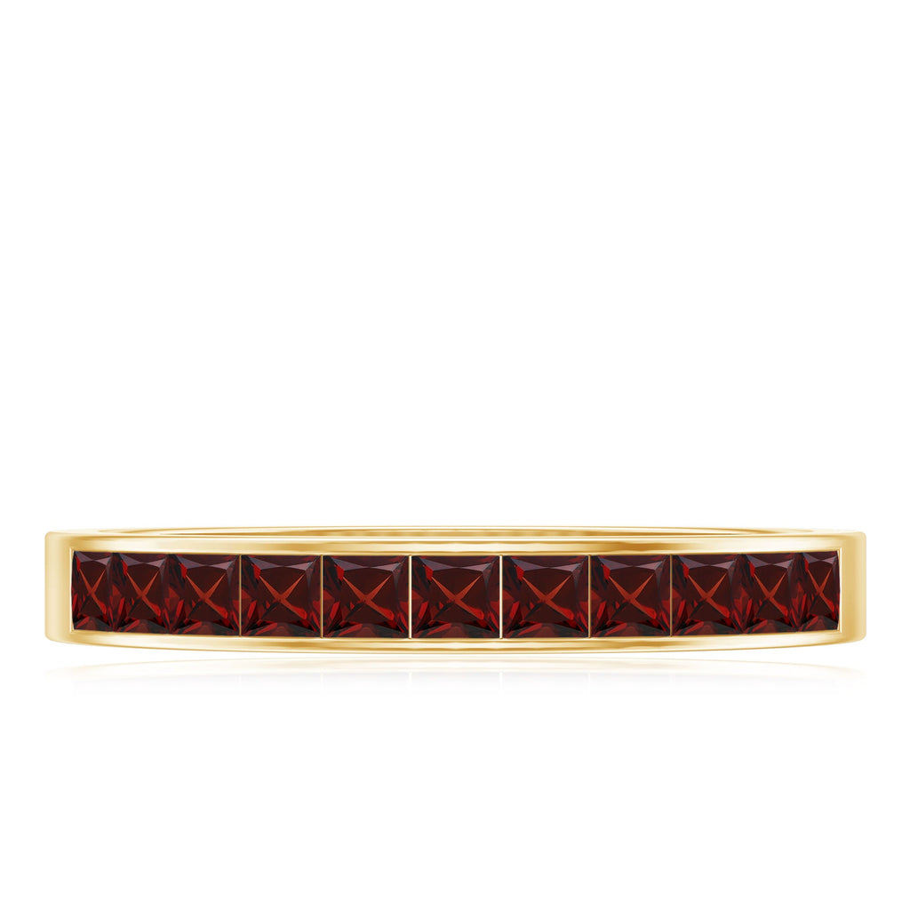 Natural Princess Cut Garnet Half Eternity Ring in Channel Set