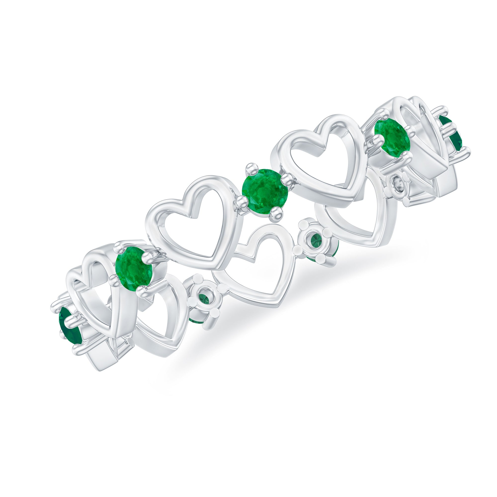 Minimalist Emerald Heart Shape Wedding Band