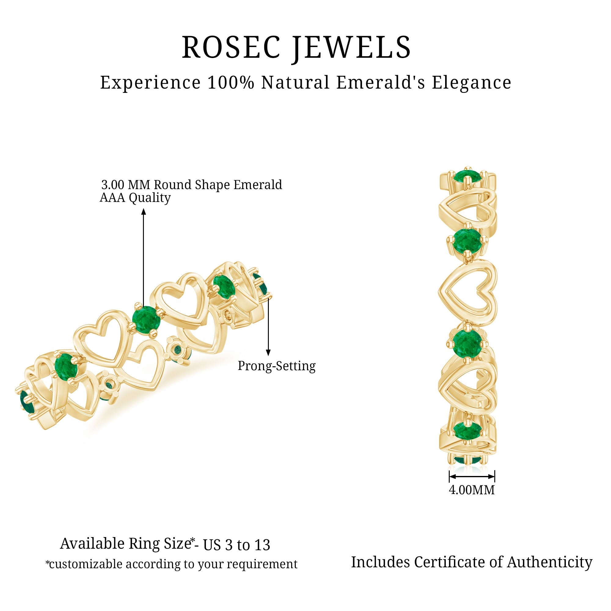 Minimalist Emerald Heart Shape Wedding Band