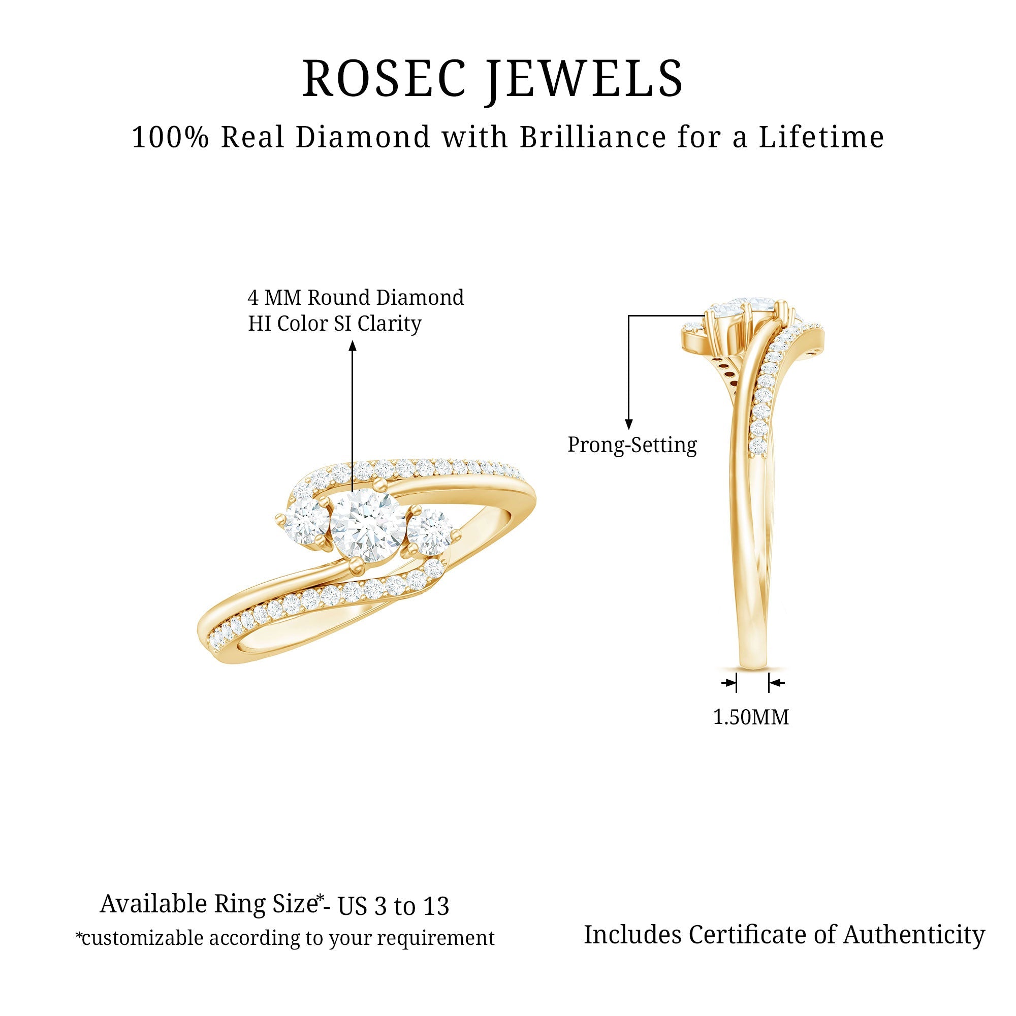 Certified Diamond 3 Stone Engagement Ring