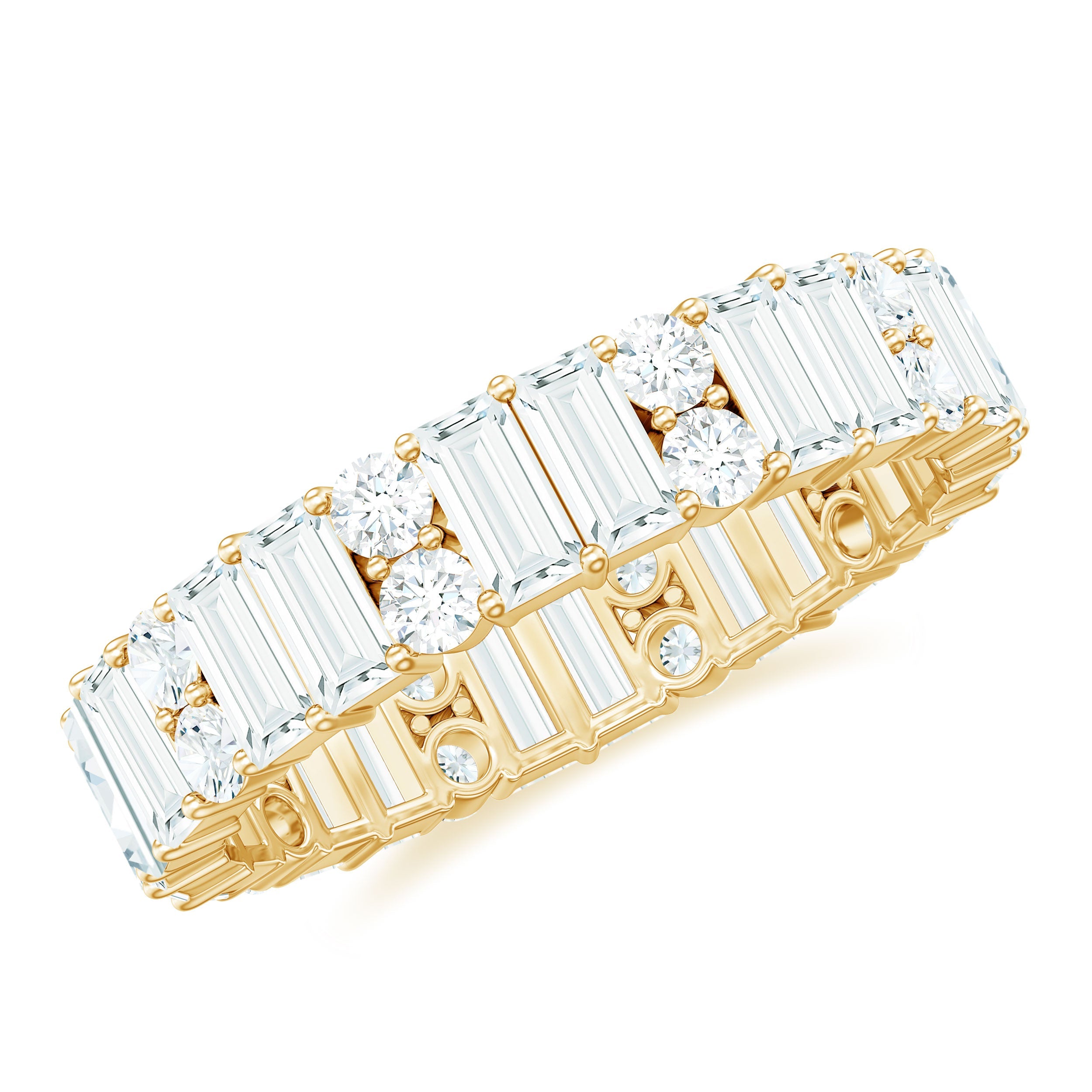 Round and Baguette Cut Moissanite Eternity Wedding Band