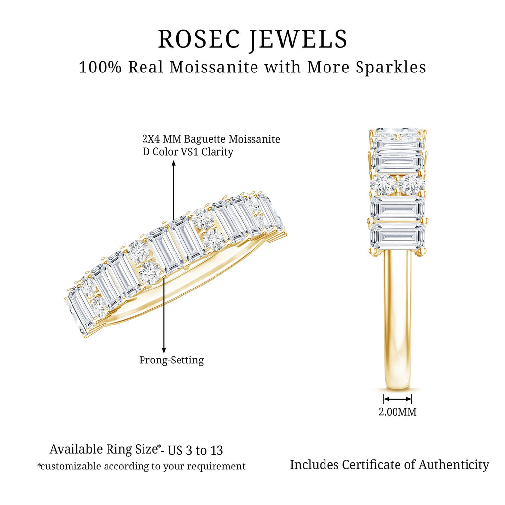 Baguette and Round Moissanite Half Eternity Band Ring
