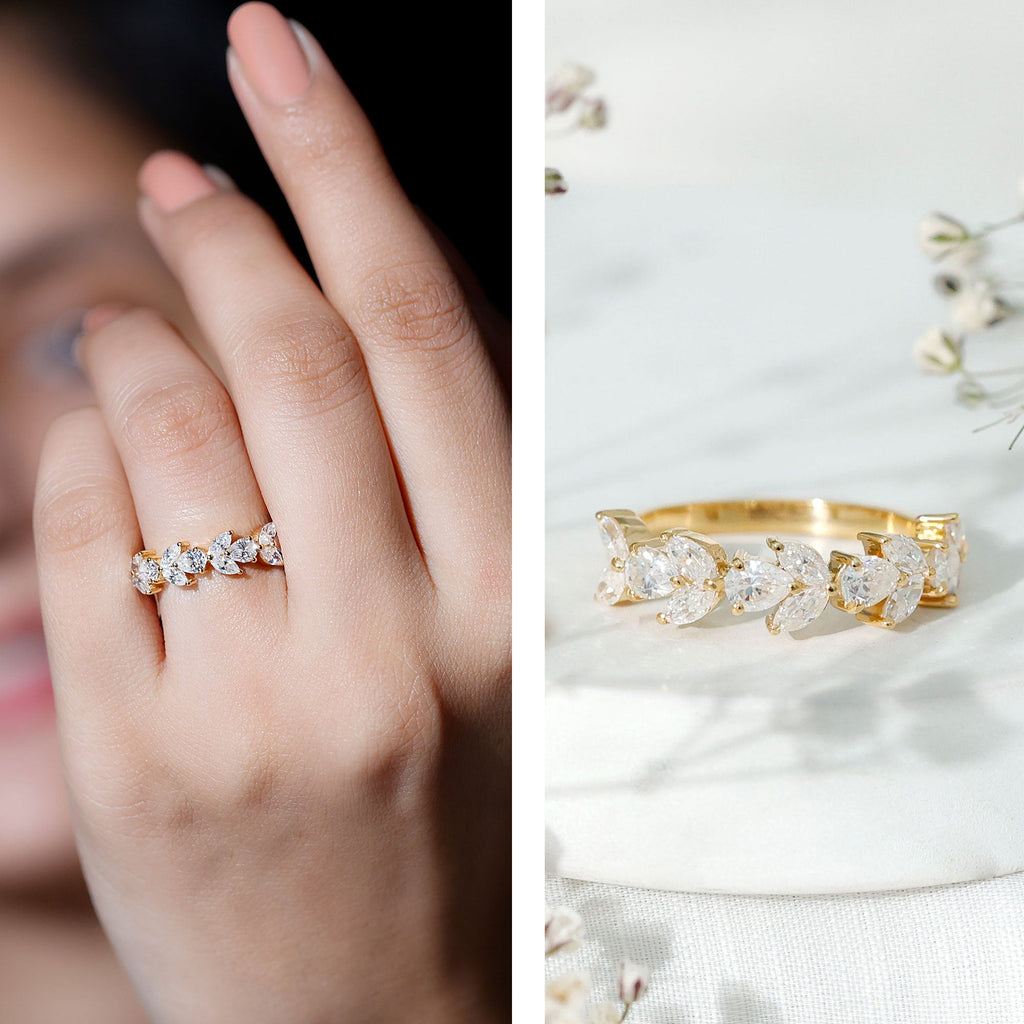 Marquise and Pear Cut Moissanite Half Eternity Band
