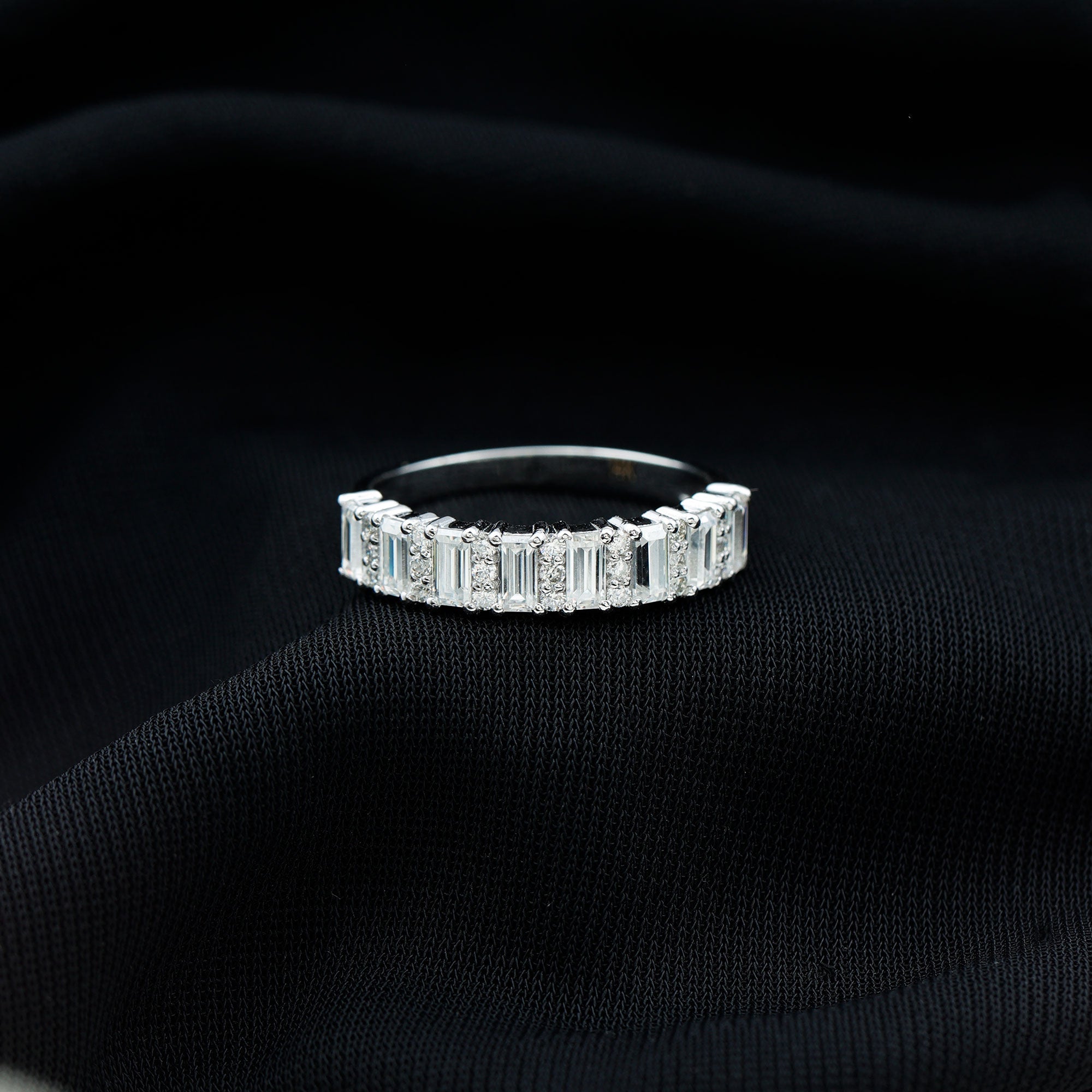 Certified Baguette Moissanite Half Eternity Band Ring for Women