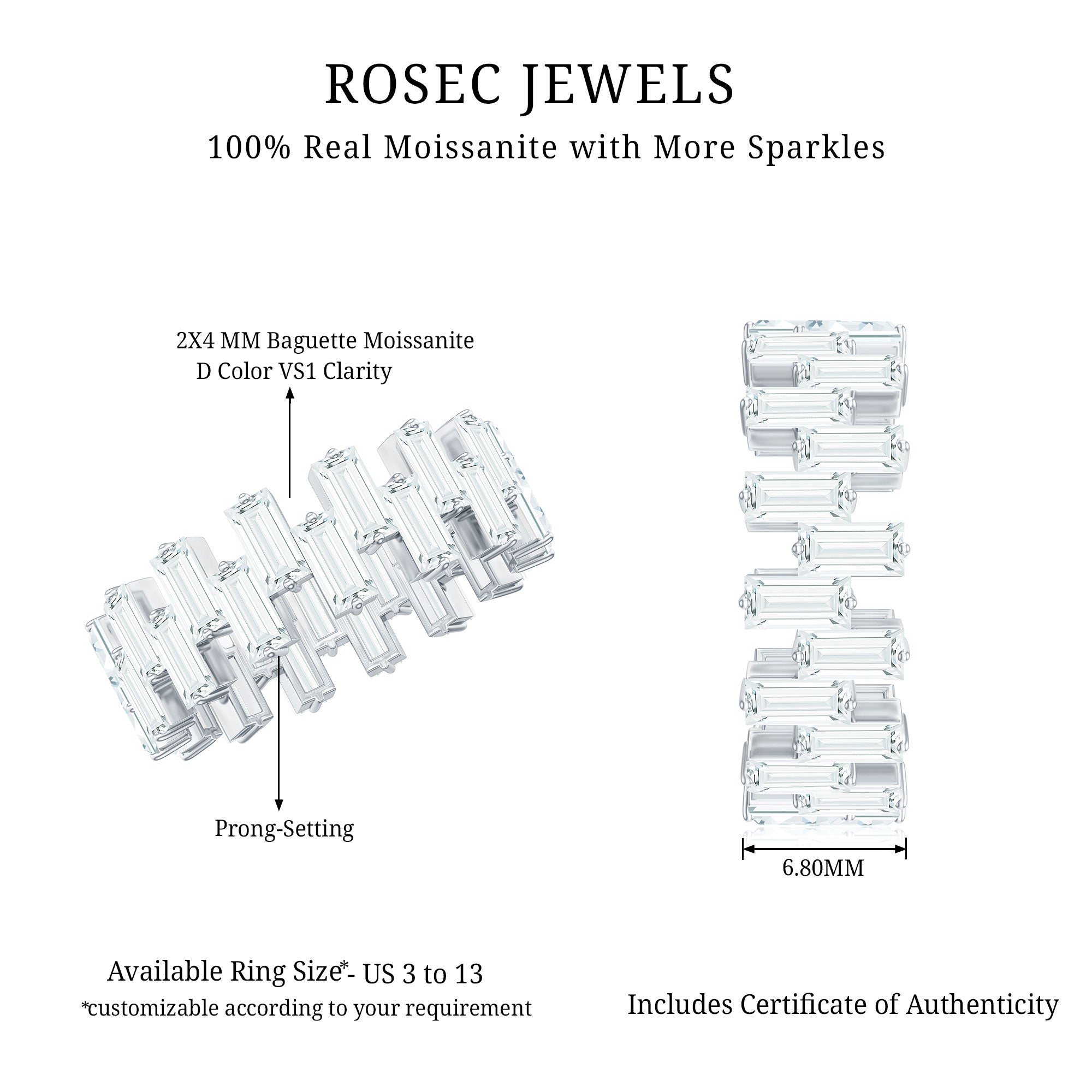 Certified Moissanite Baguette Eternity Band Ring
