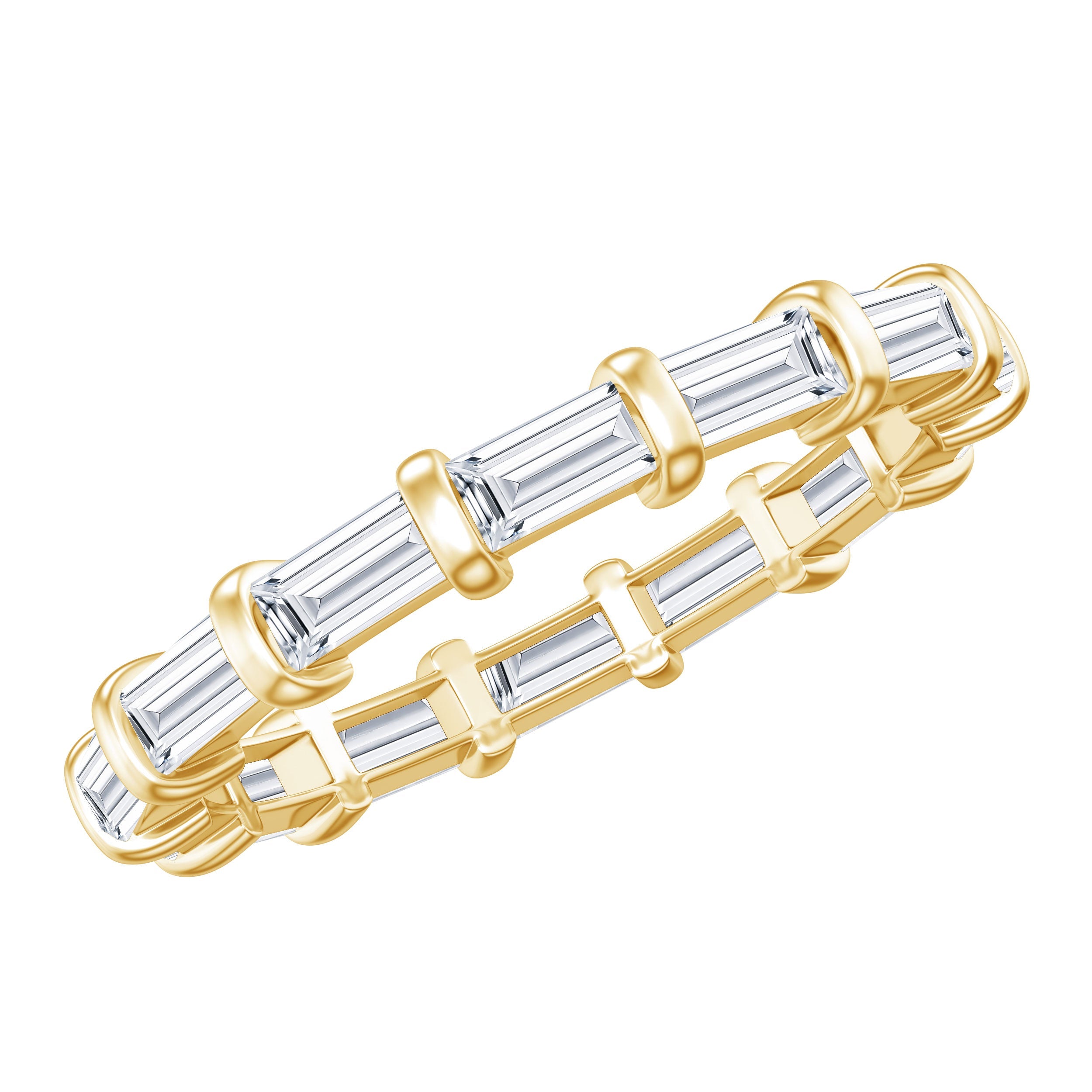 Certified Baguette Cut Moissanite East West Eternity Ring