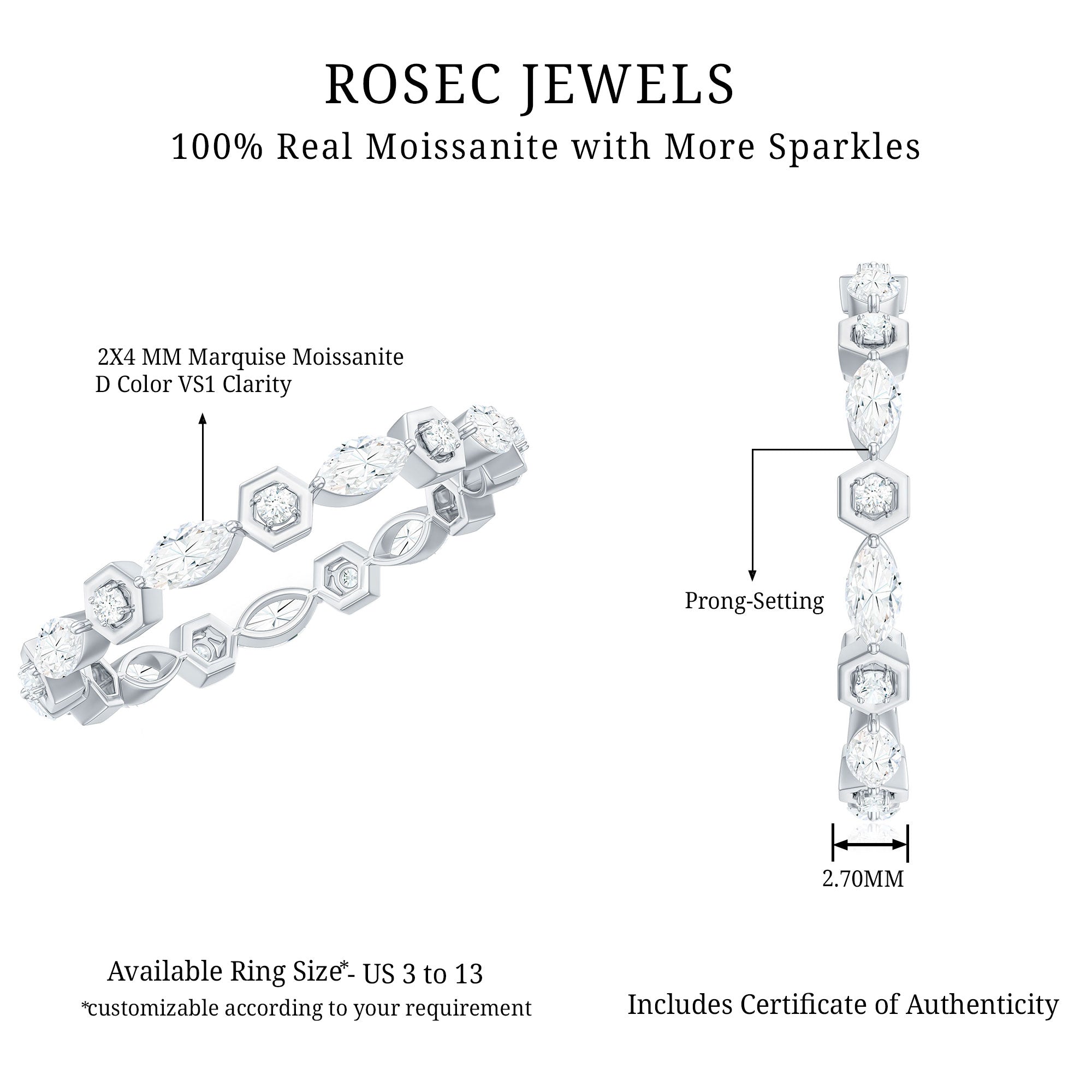 Certified Moissanite Contemporary Eternity Ring
