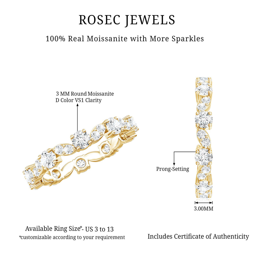 Certified Moissanite Eternity Wedding Band Ring in Prong Setting