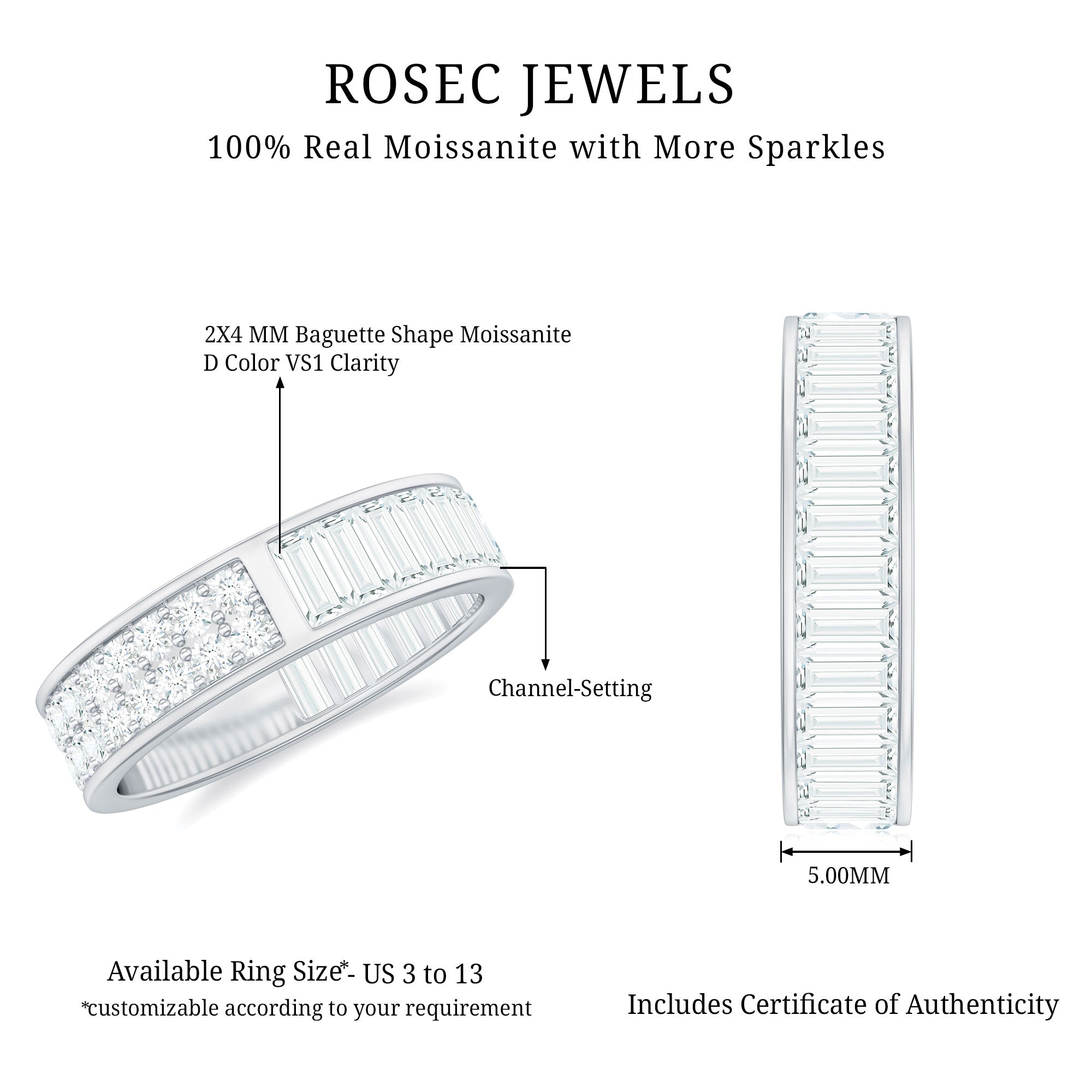 Certified Moissanite Wide Eternity Wedding Band