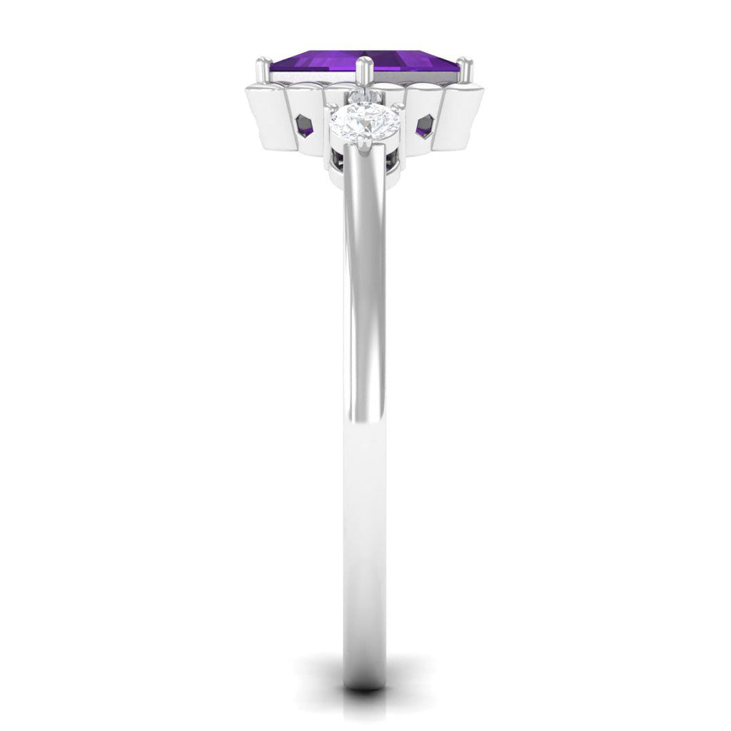 Designer 1.2 Carat Princess Cut Amethyst Engagement Ring with Diamond