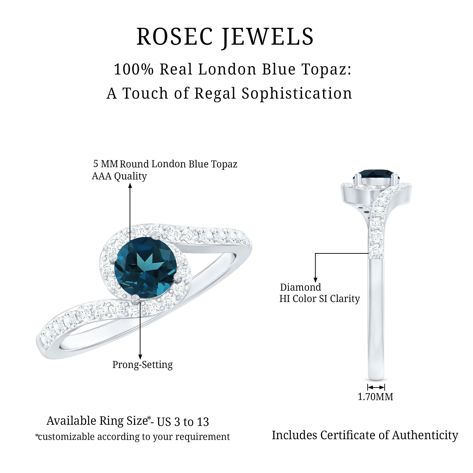 London Blue Topaz Bypass Promise Ring with Diamond Halo