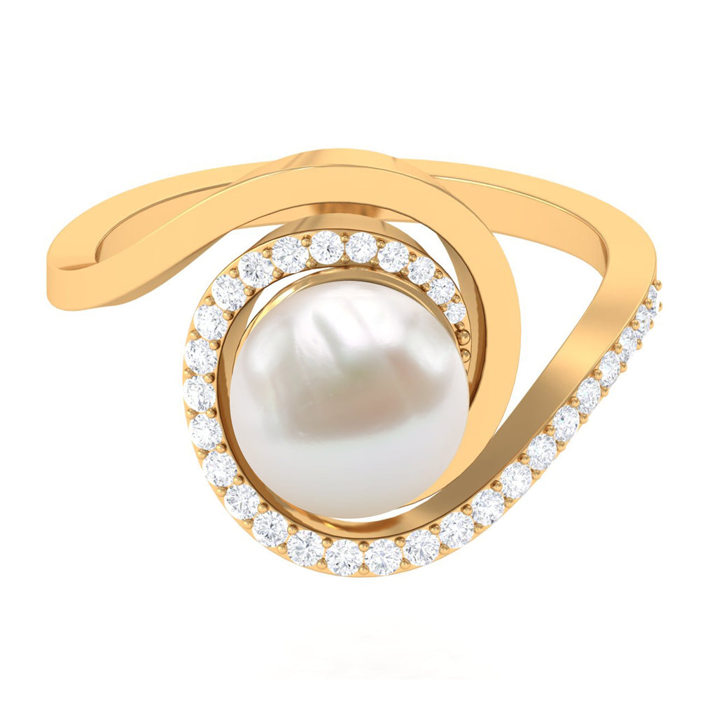 Natural 7.4 carat Freshwater Pearl Engagement Ring with Diamond Bypass Shank
