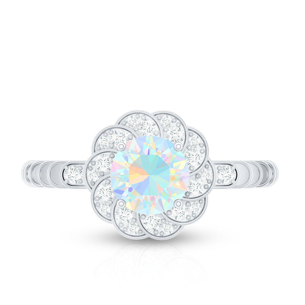 Vintage Looking Ethiopian Opal Flower Engagement Ring with Diamond