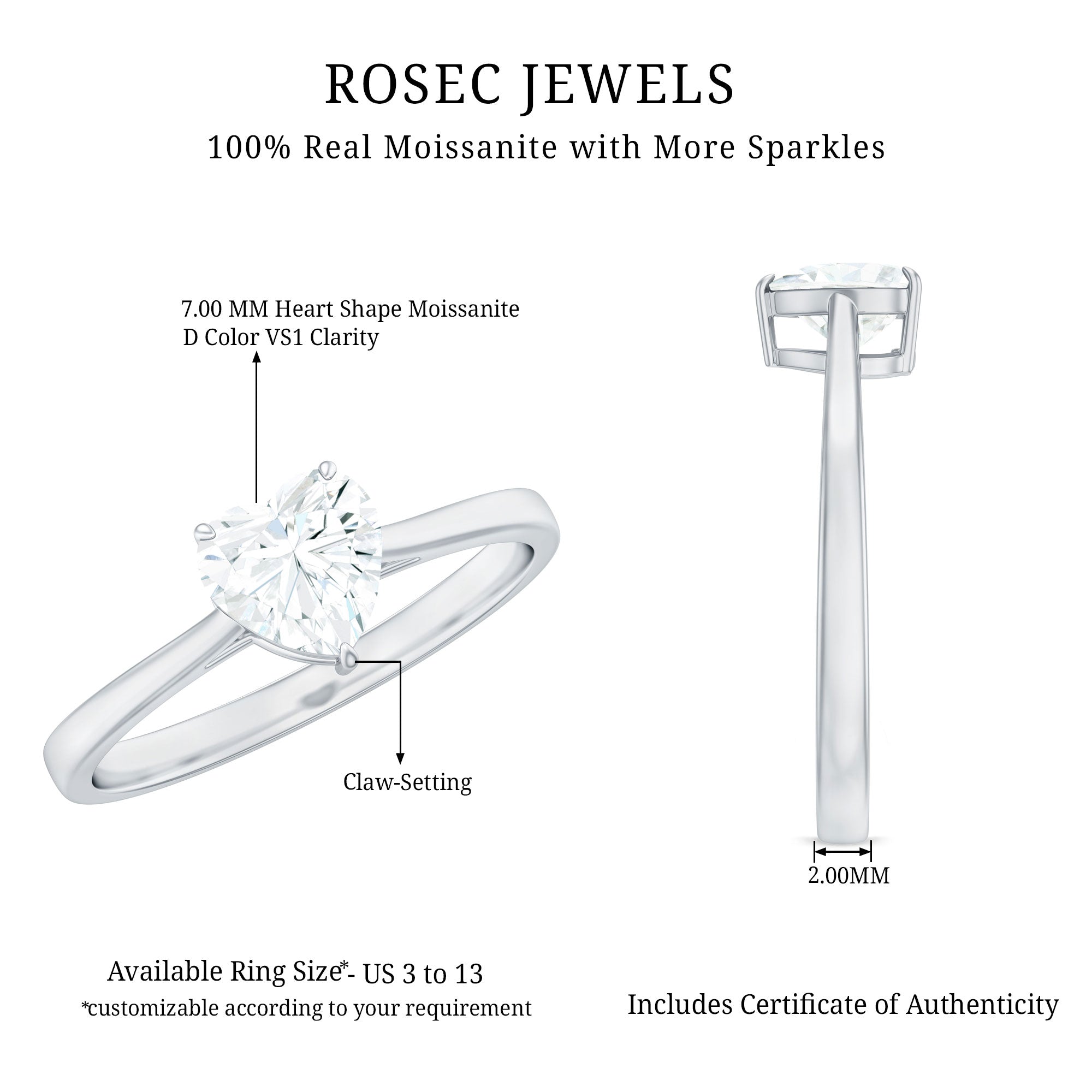 Certified 1.5 Carat Moissanite Heart Ring For Women