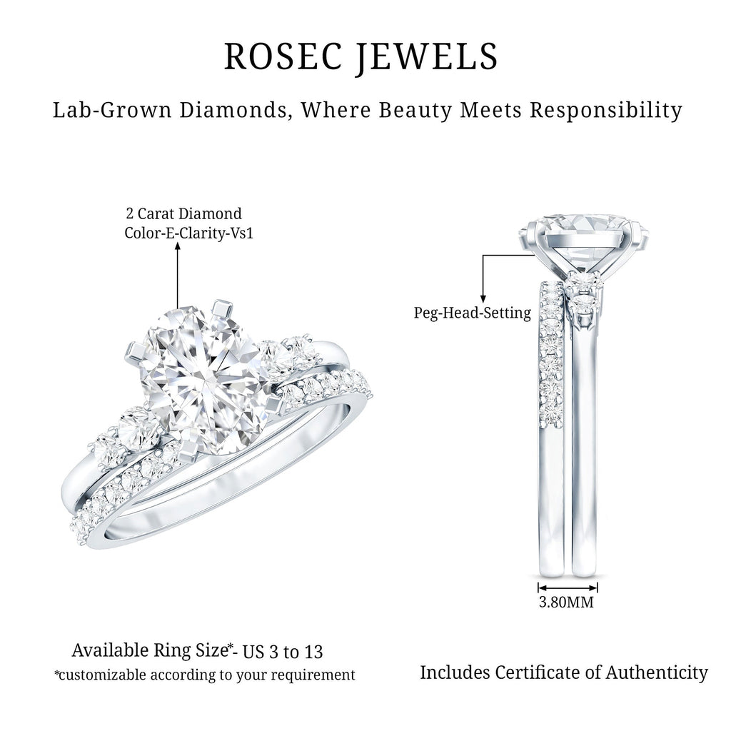 2 Carat Oval Shape Lab Diamond Bridal Ring Set with IGI Certificate