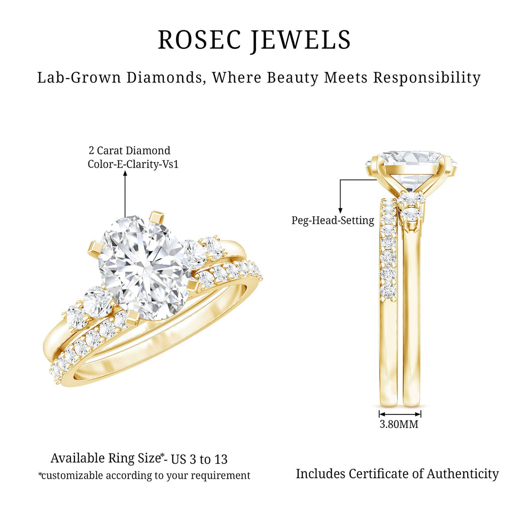 2 Carat Oval Shape Lab Diamond Bridal Ring Set with IGI Certificate