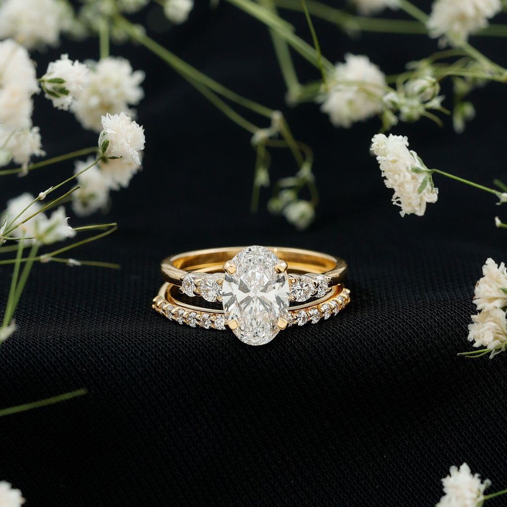 2 Carat Oval Shape Lab Diamond Bridal Ring Set with IGI Certificate