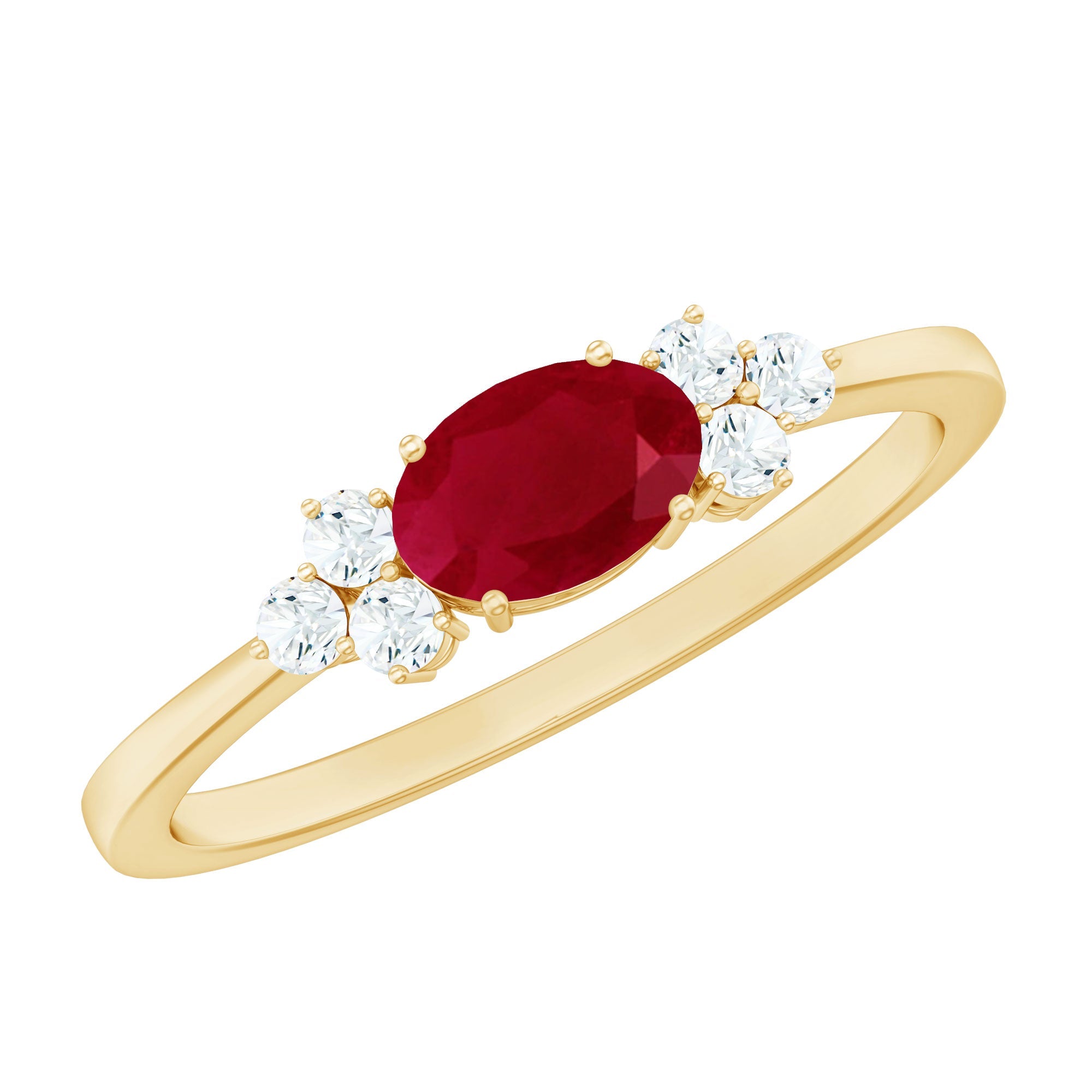 East West Style 0.6 Carat Ruby Oval Promise Ring with Diamond