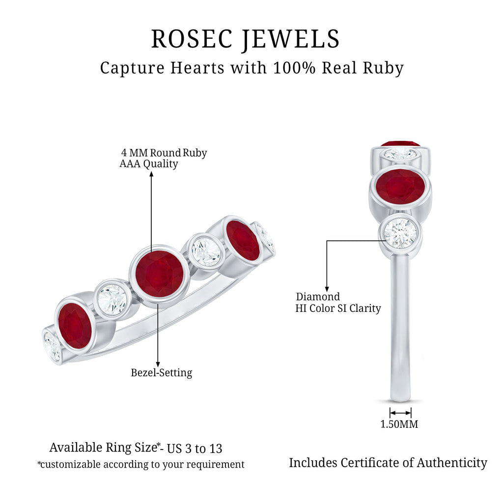 Natural Bezel Set Ruby Diamond Half Eternity Ring