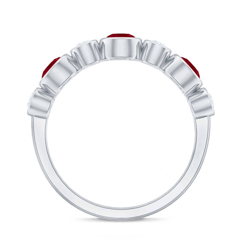 Natural Bezel Set Ruby Diamond Half Eternity Ring