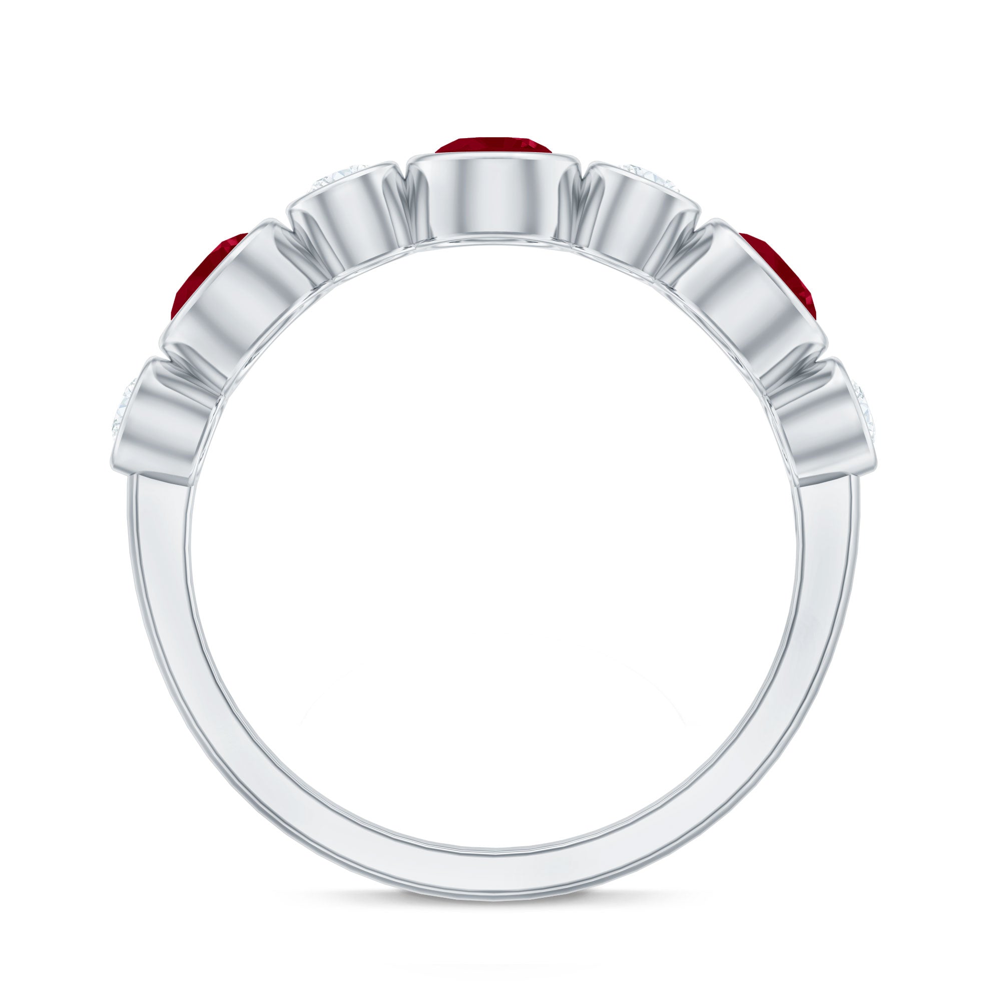 Natural Bezel Set Ruby Diamond Half Eternity Ring