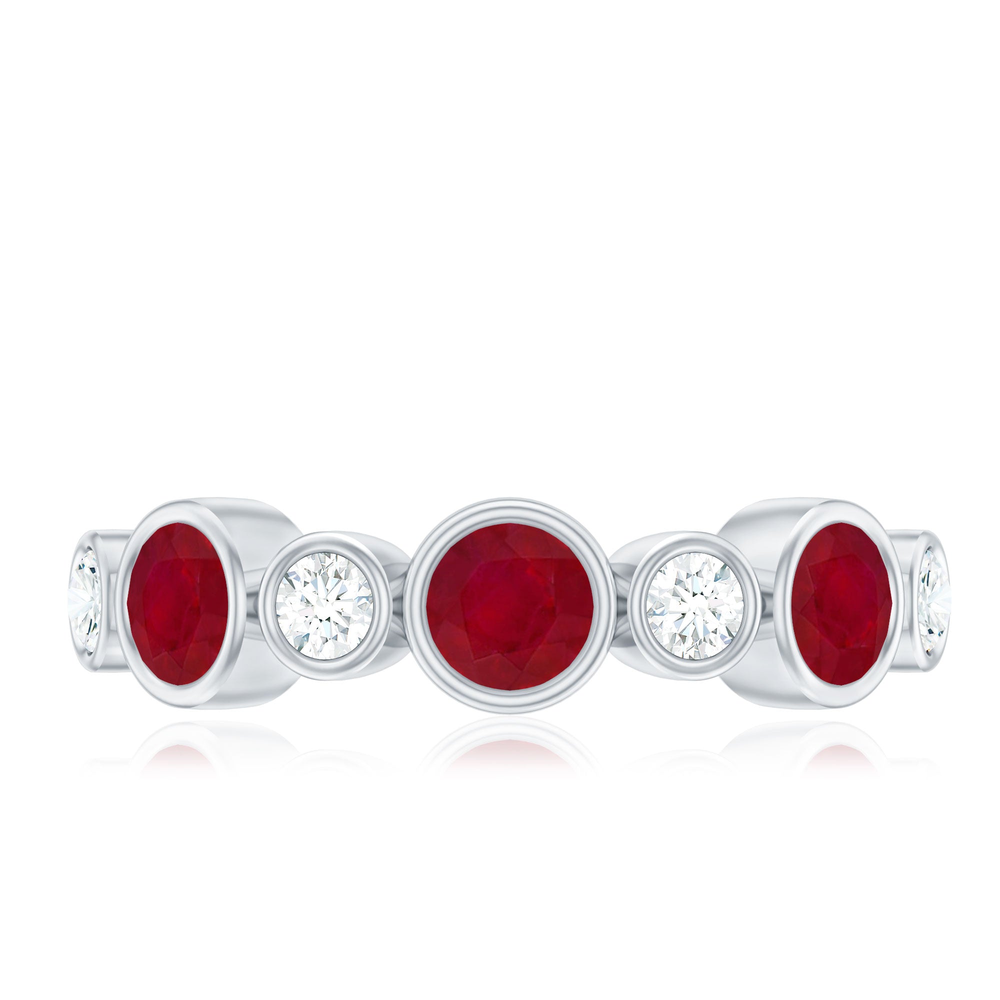 Natural Bezel Set Ruby Diamond Half Eternity Ring