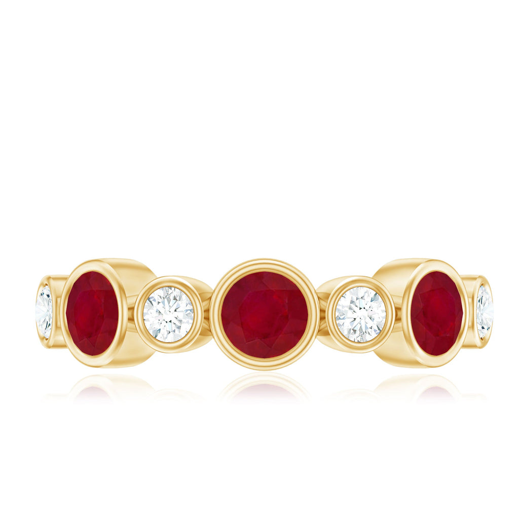 Natural Bezel Set Ruby Diamond Half Eternity Ring