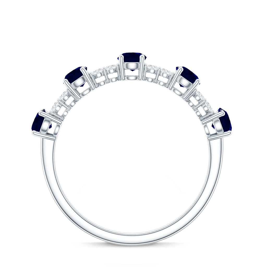 Round Blue Sapphire and Diamond Half Eternity Ring
