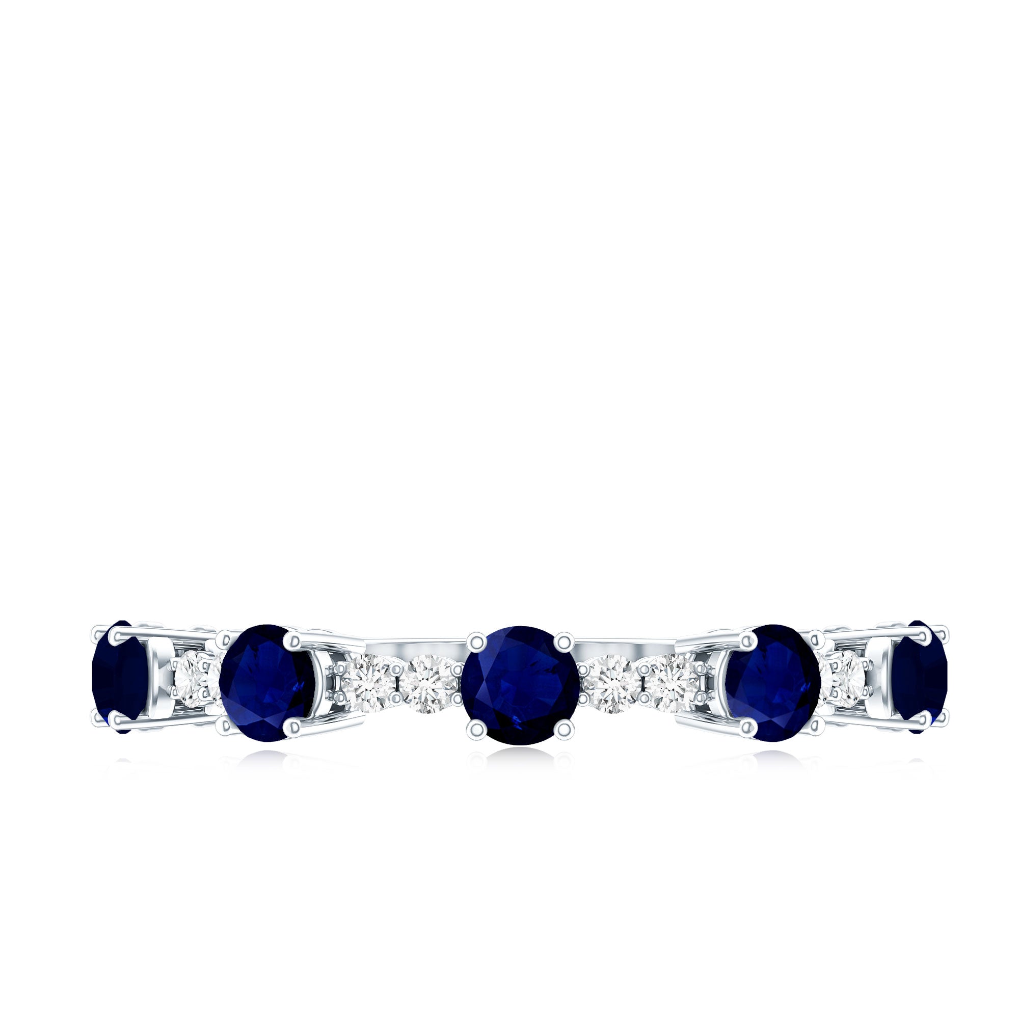 Round Blue Sapphire and Diamond Half Eternity Ring