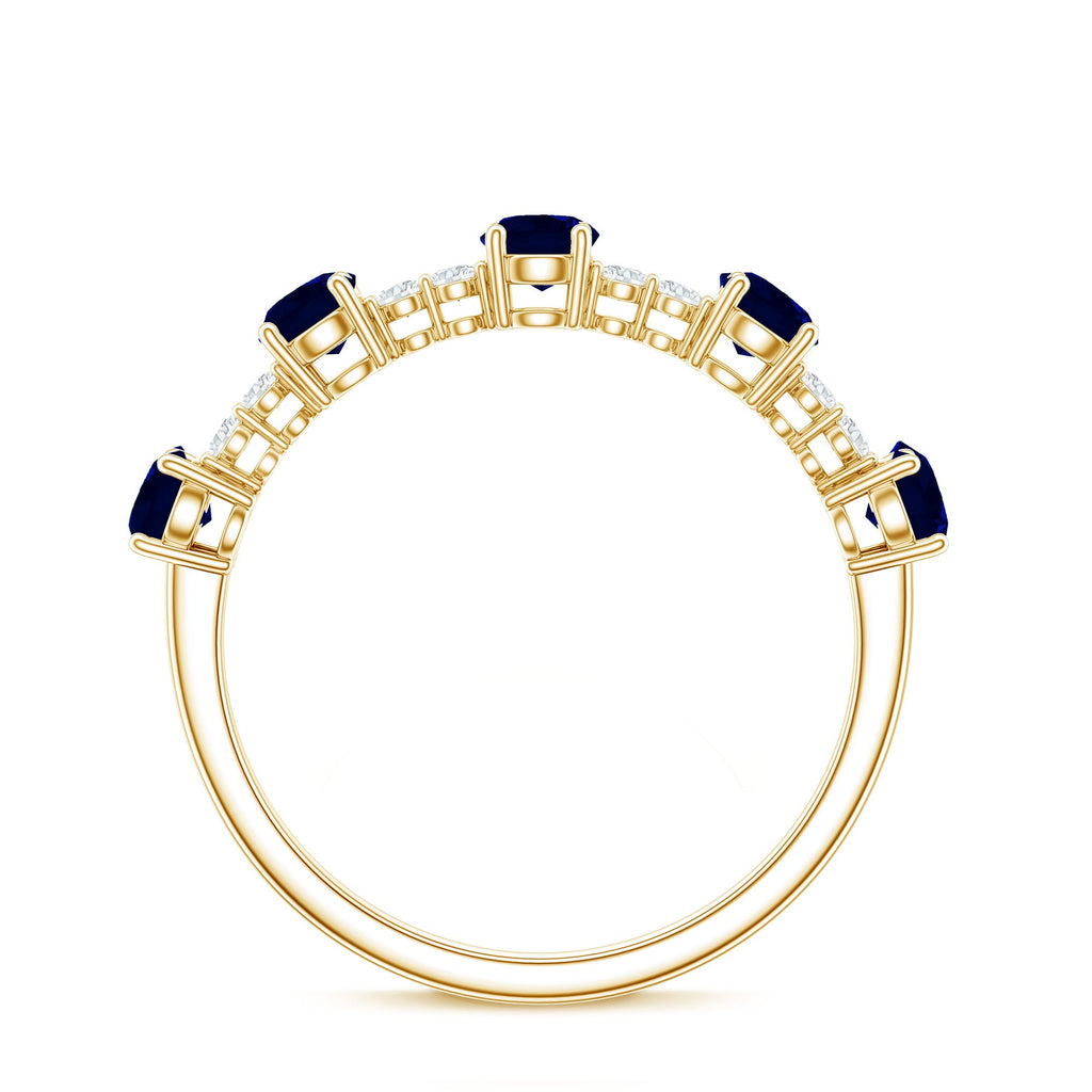 Round Blue Sapphire and Diamond Half Eternity Ring