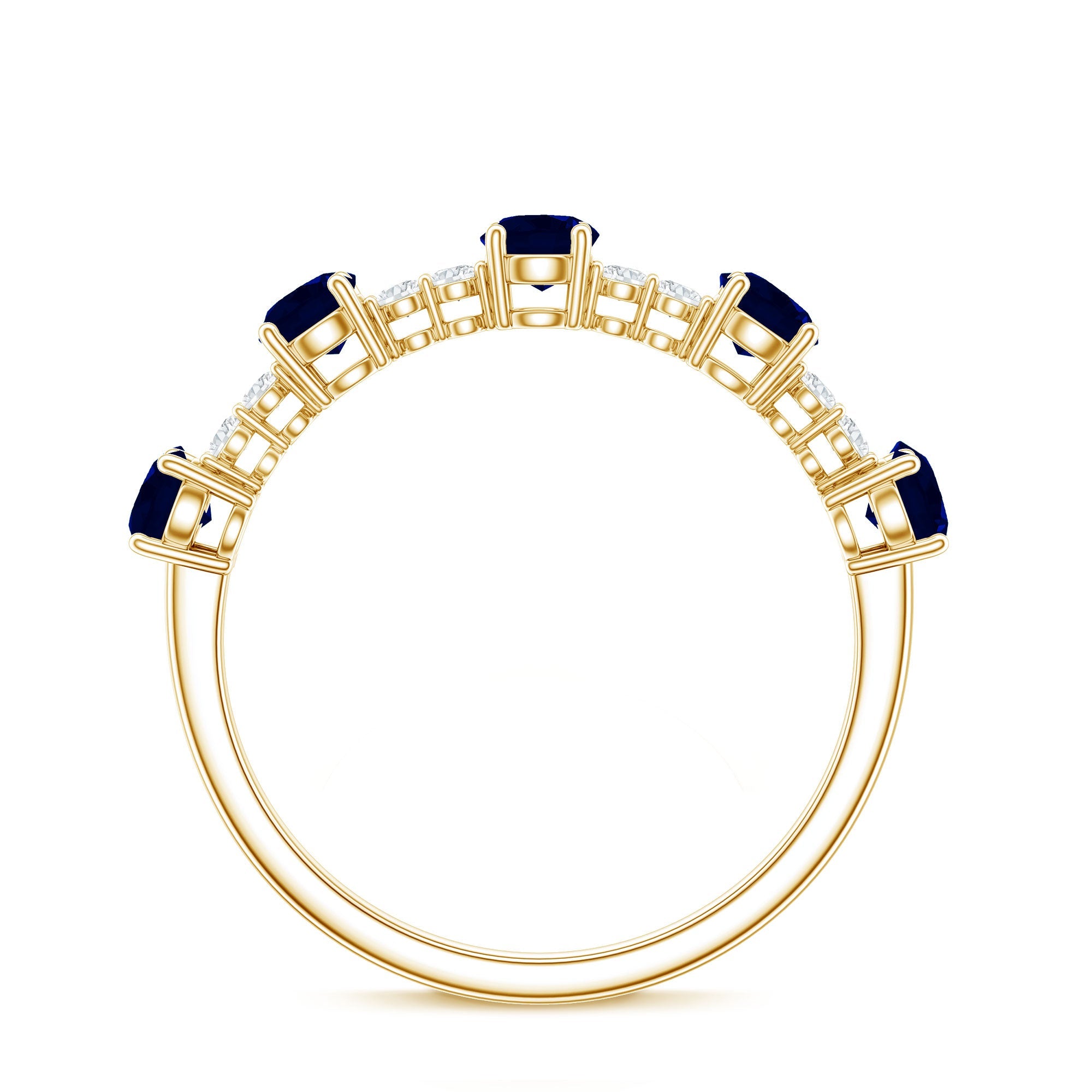 Round Blue Sapphire and Diamond Half Eternity Ring