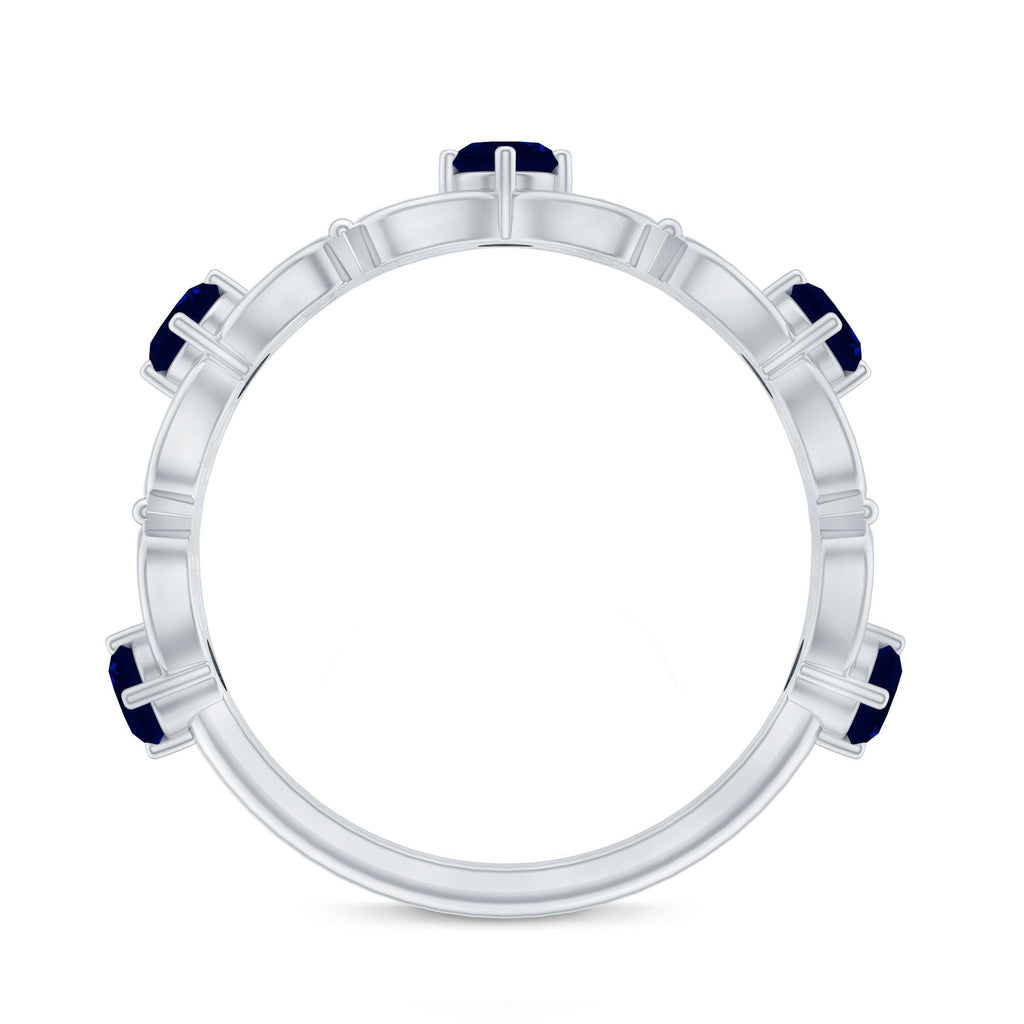 Blue Sapphire and Diamond Vintage Half Eternity Wedding Band