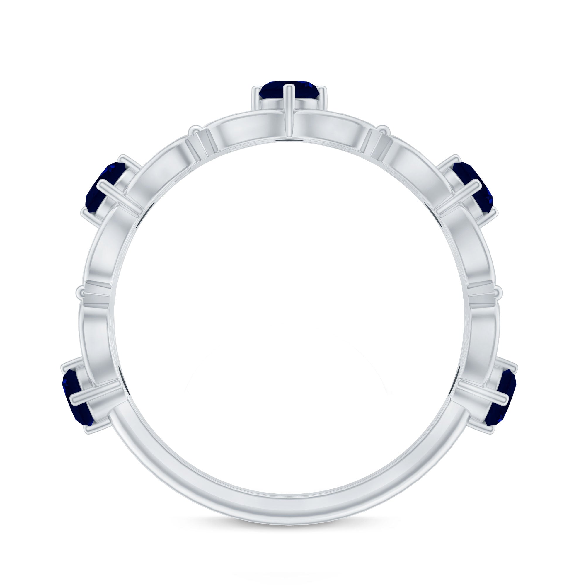 Blue Sapphire and Diamond Vintage Half Eternity Wedding Band