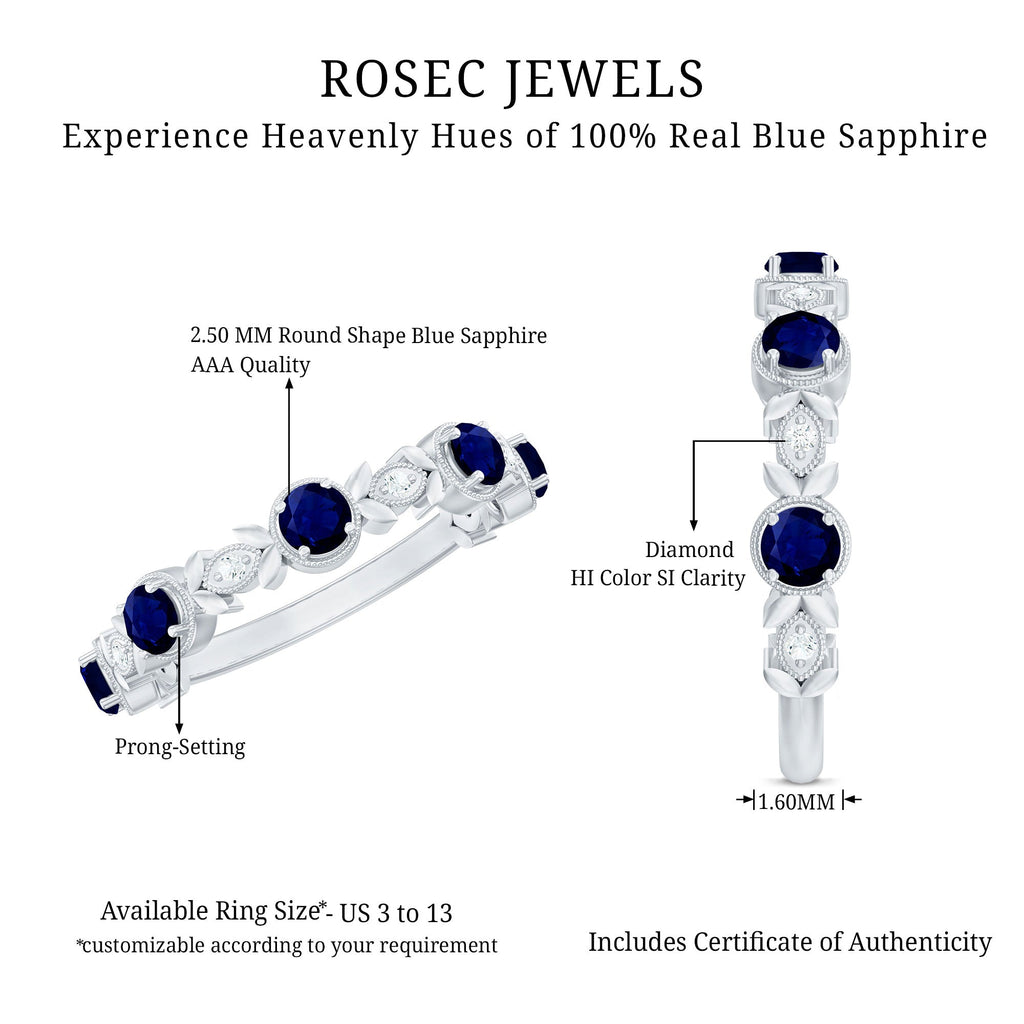 Nature Inspired Blue Sapphire Diamond Half Eternity Ring
