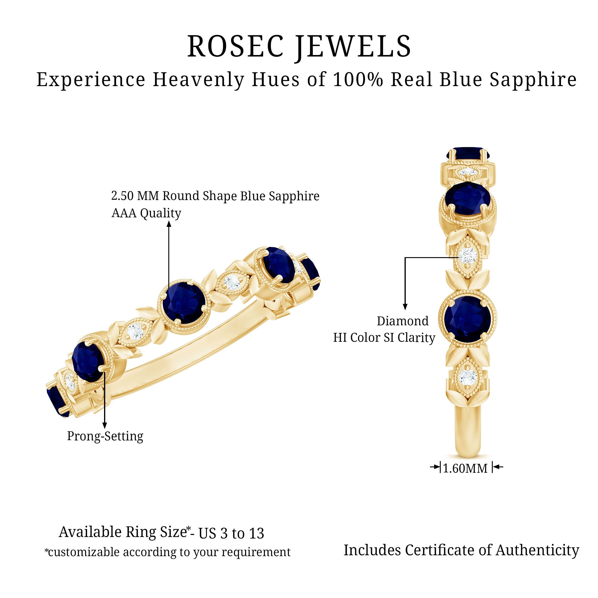 Nature Inspired Blue Sapphire Diamond Half Eternity Ring