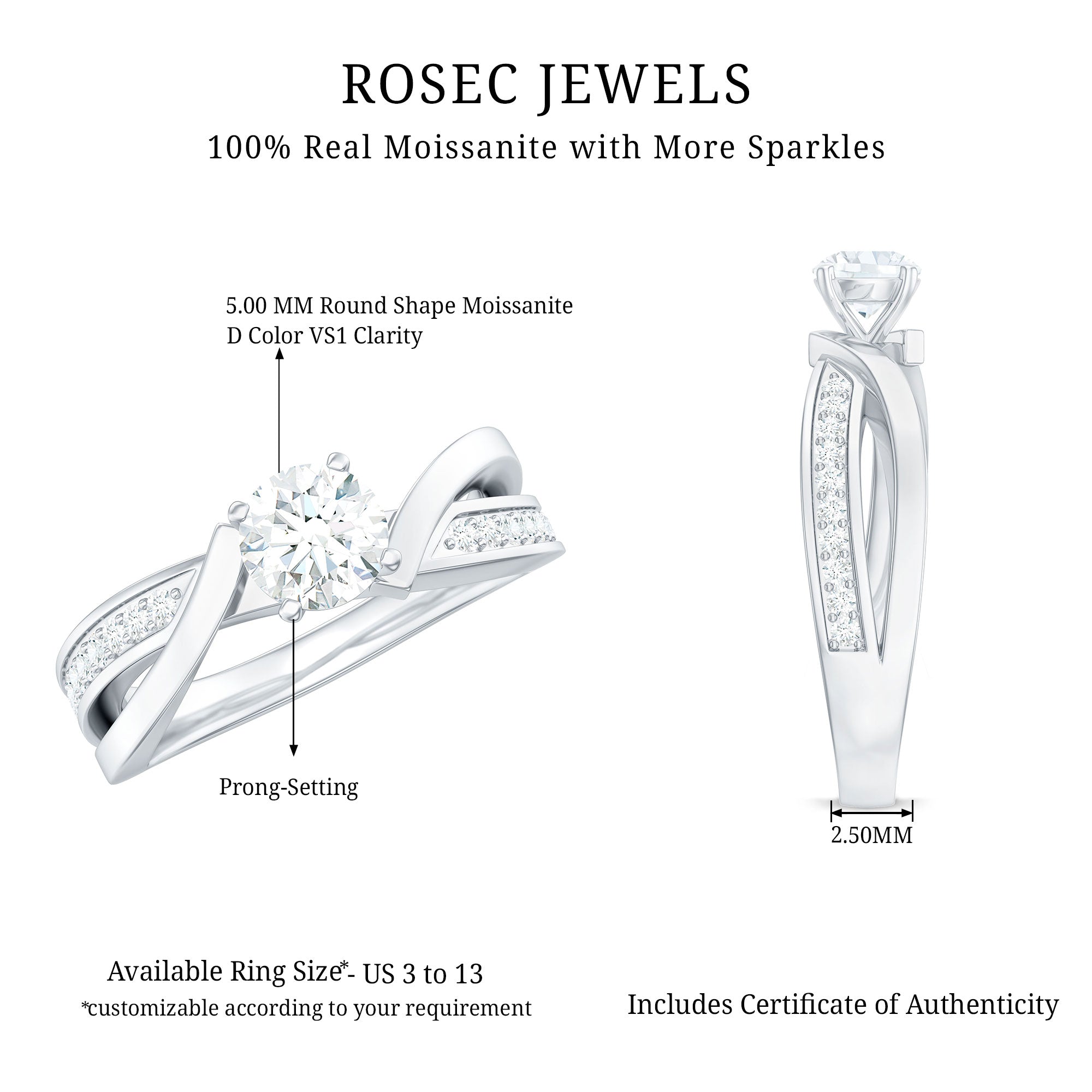 Round Shape Solitaire Moissanite Infinity Engagement Ring