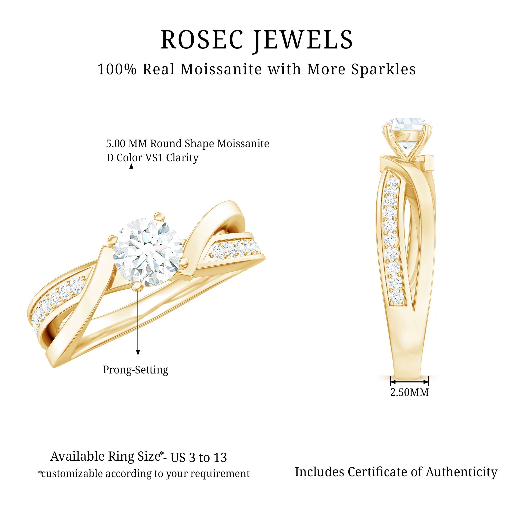 Round Shape Solitaire Moissanite Infinity Engagement Ring