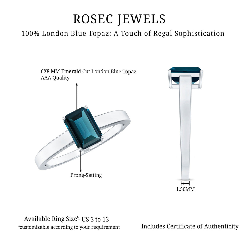 2.2 Carat Emerald Cut London Blue Topaz Solitaire Ring with Certificate