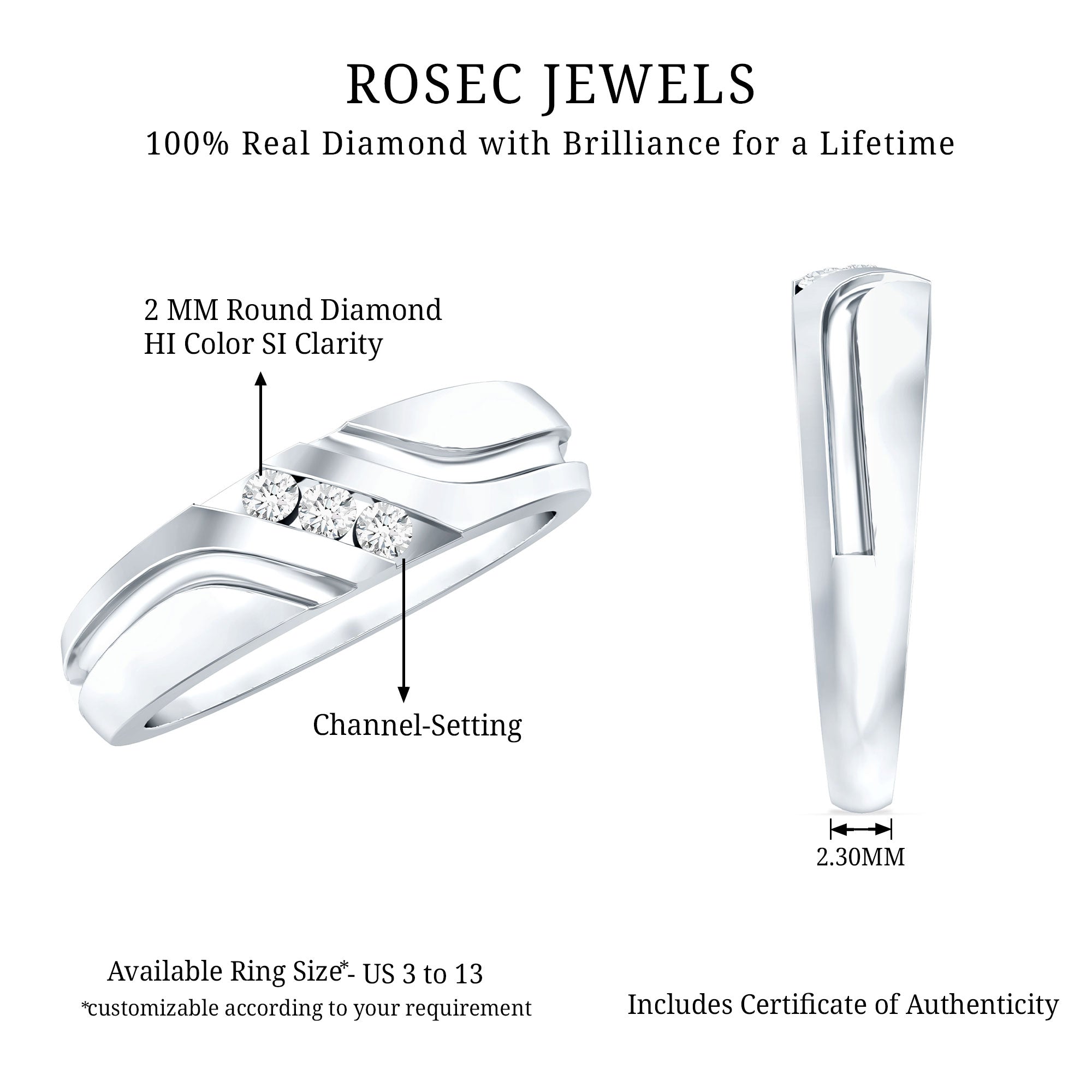 Certified Diamond Three Stone Band Ring for Men