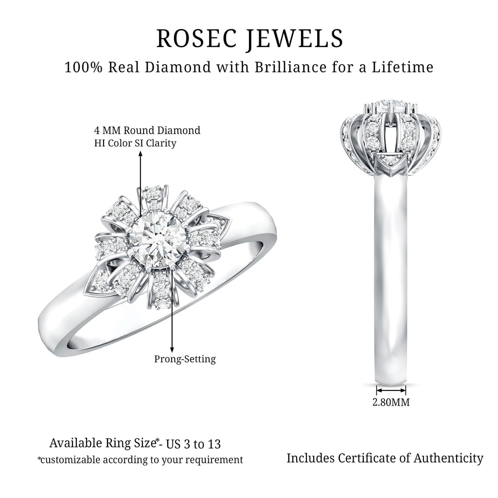 Certified Real Diamond Flower Engagement Ring for Women