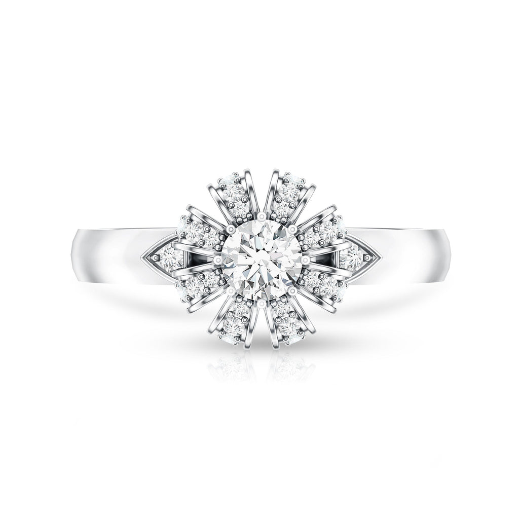 Certified Real Diamond Flower Engagement Ring for Women