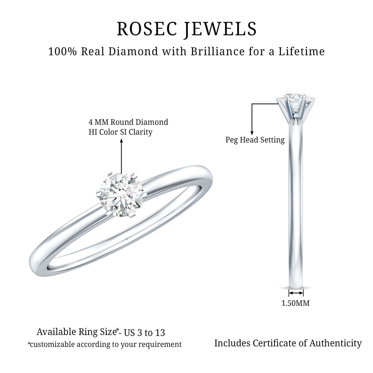 0.25 Carat Round Diamond Solitaire Promise Ring for Her