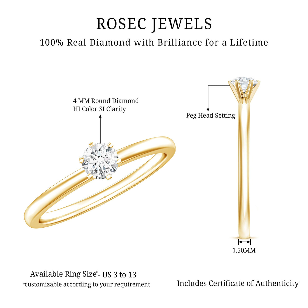 0.25 Carat Round Diamond Solitaire Promise Ring for Her