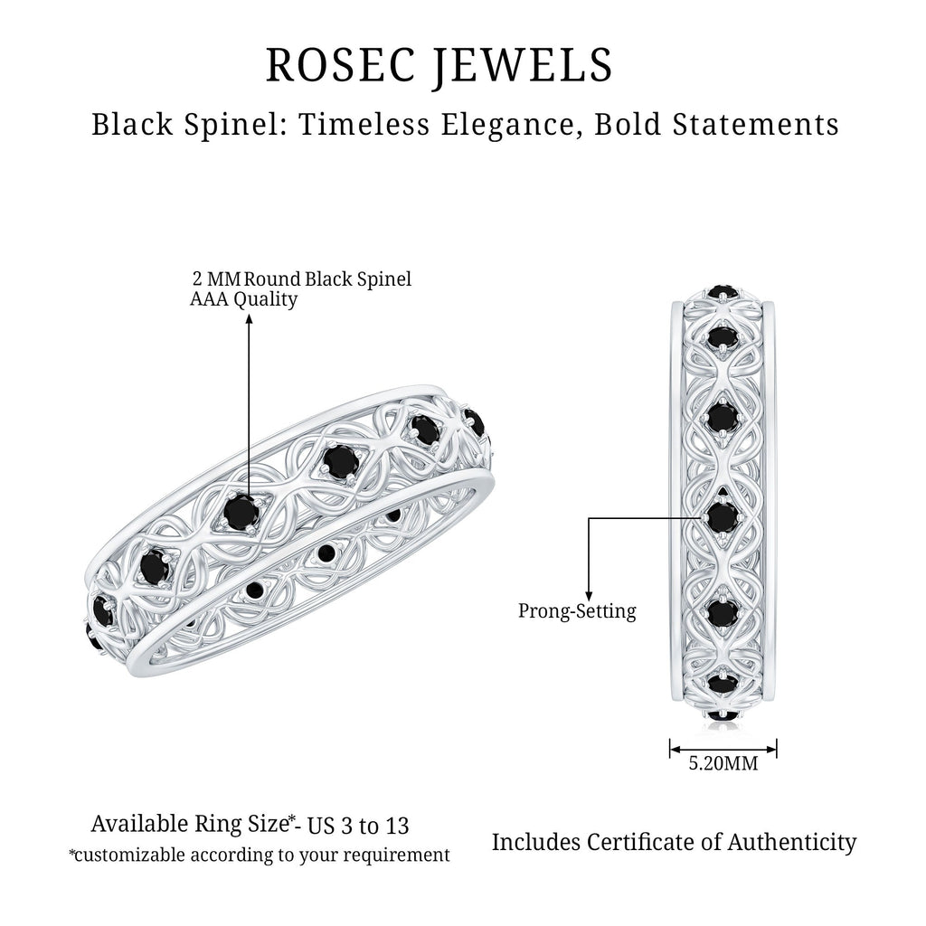 Vintage Inspired Black Spinel Celtic Knot Eternity Band Ring