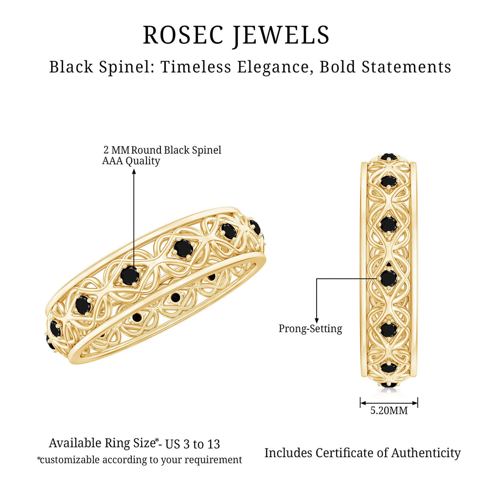 Vintage Inspired Black Spinel Celtic Knot Eternity Band Ring