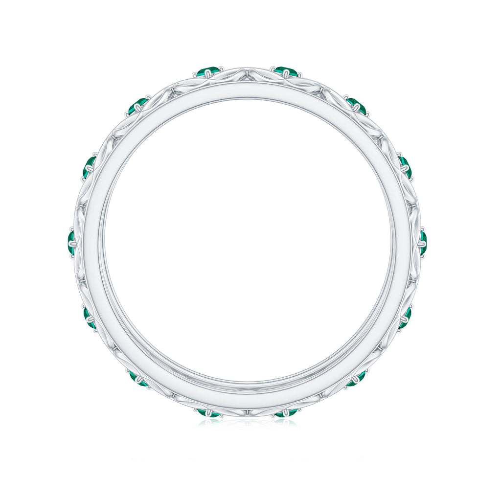 Vintage Inspired Lab Grown Emerald Celtic Wedding Band